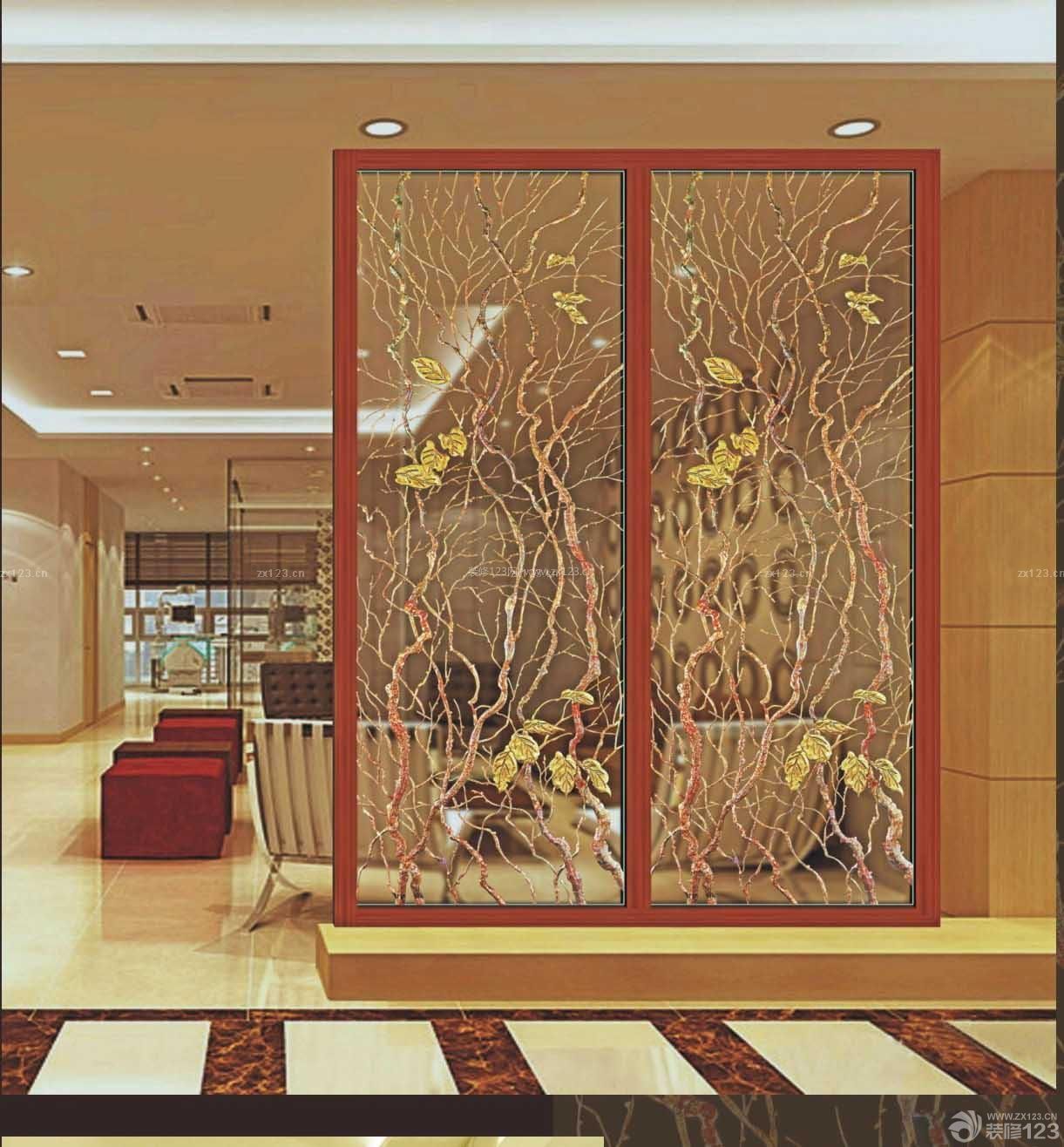 豪华客厅艺术玻璃隔断设计图