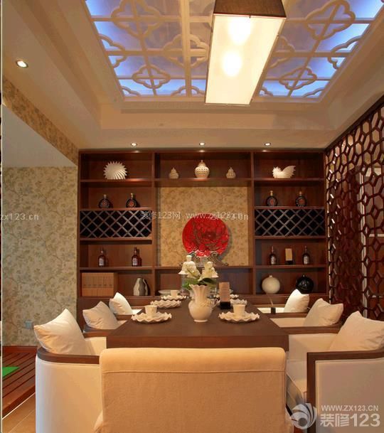 中式风格家庭餐厅红木博古架设计图