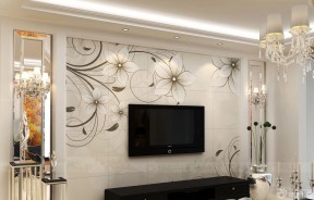 自建房室内艺术瓷砖电视背景墙设计效果图