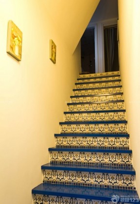 室内阁楼楼梯 瓷砖拼花贴图 