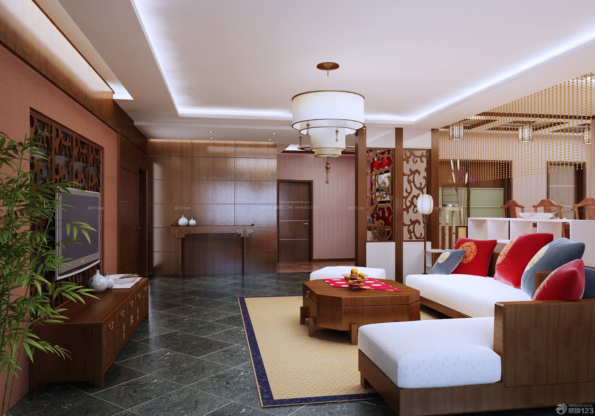 新中式客廳木質(zhì)沙發(fā)擺放圖 