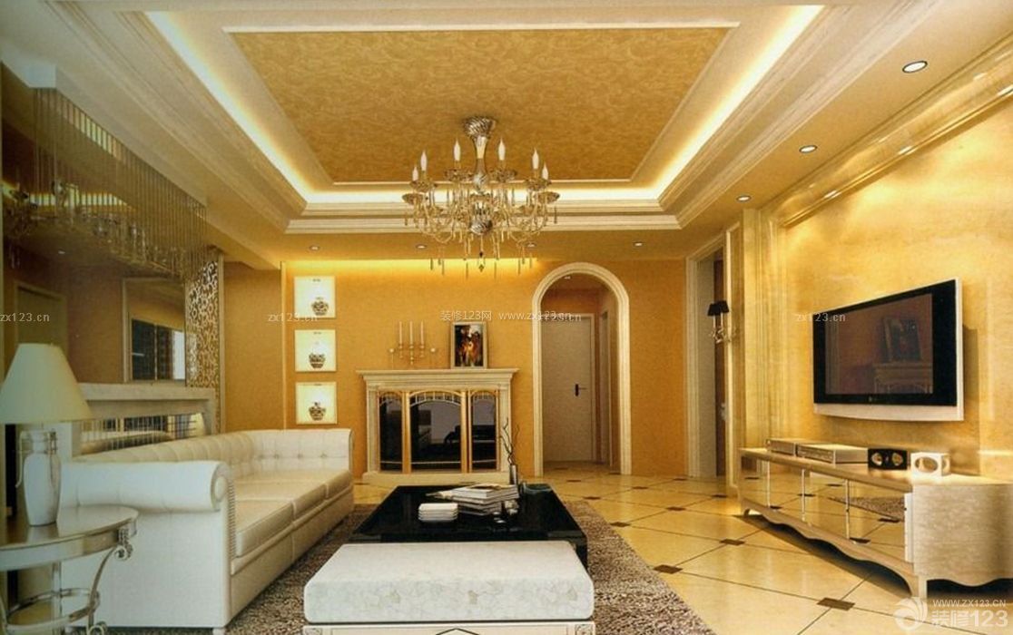 家庭室内客厅金色壁纸装修设计效果图大全