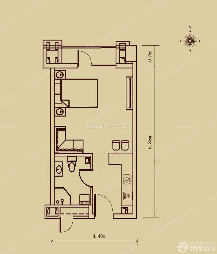 最新田園風(fēng)格一室一廳公寓戶型圖 