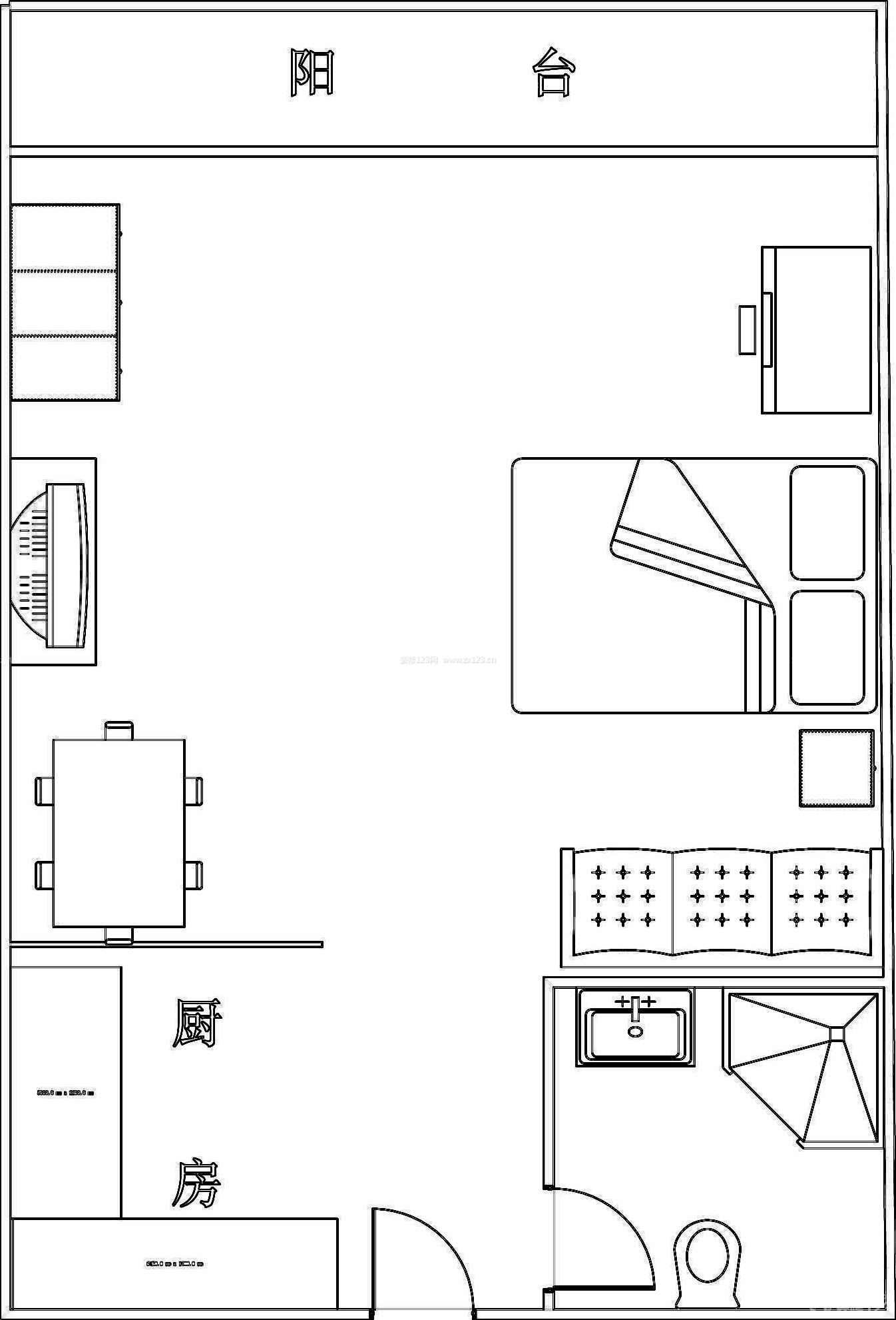 經(jīng)典田園風(fēng)格一室一廳公寓戶型圖