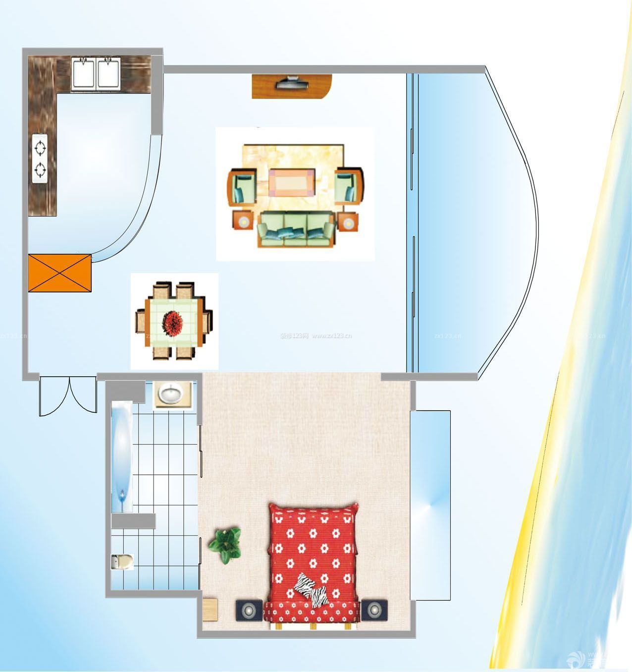 2023经典田园风格一室一厅公寓户型图 