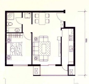 地中海风格一室一厅公寓户型图