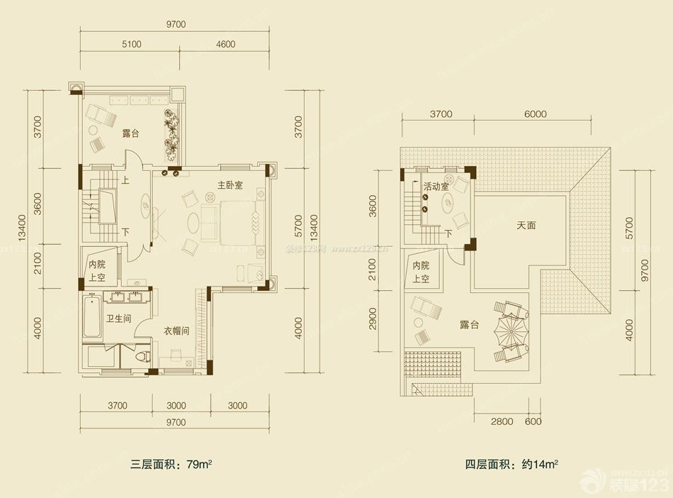 125平方聯(lián)排別墅戶型圖 