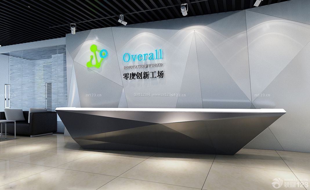 接待臺灰色墻面設計效果圖片大全