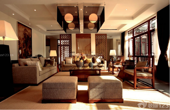 中式装修风格 组合沙发 