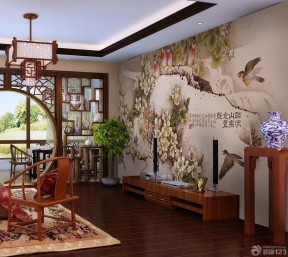 中式壁纸贴图 客厅墙面 