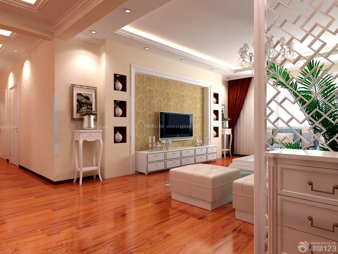 三室两厅美式实木电视柜设计效果图