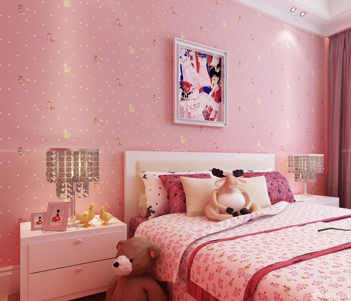 儿童房粉色墙面装修效果图