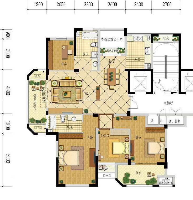 最新四房兩廳戶型圖裝修案例