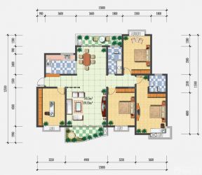 現代風格四房兩廳戶型圖 