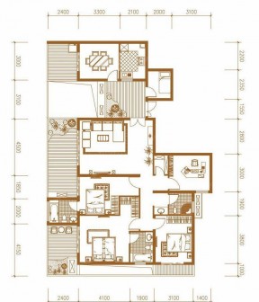 最新四房兩廳戶型圖設計案例