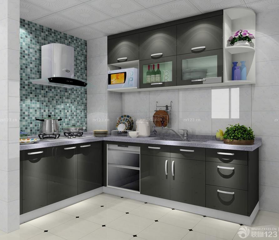 两居室厨房灰色烤漆橱柜装修效果图