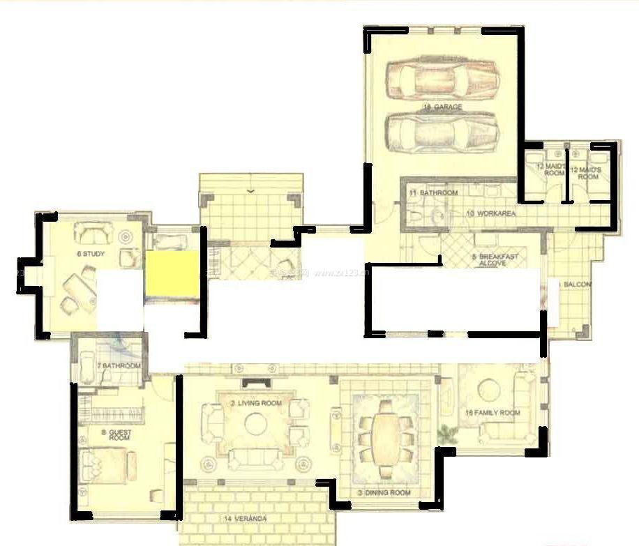 经典欧式风格农村简单小别墅户型图 