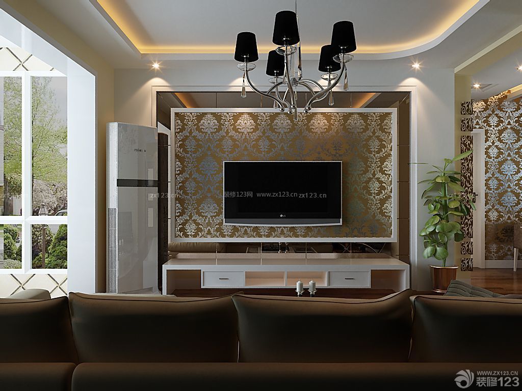 家装客厅玻璃电视背景墙设计图片 