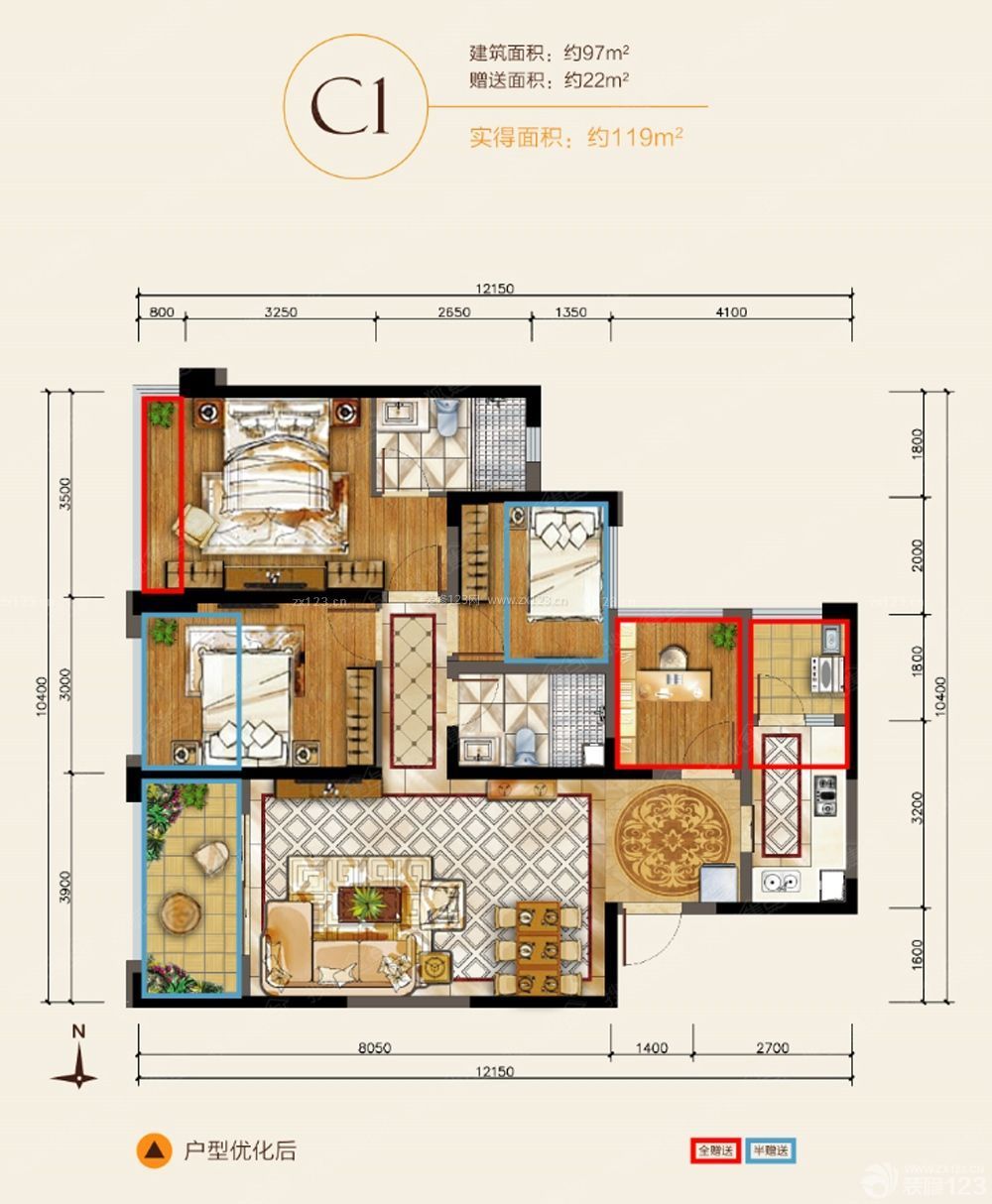 農(nóng)村房子四室兩廳雙衛(wèi)戶型圖