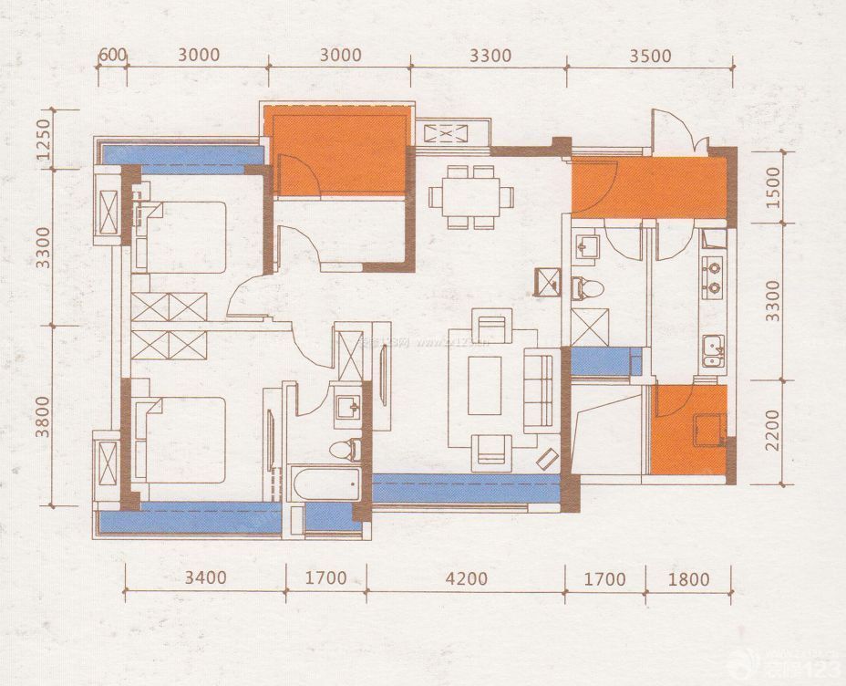 138平米四室兩廳雙衛(wèi)戶型圖