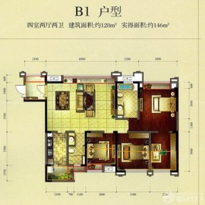 B1型四室兩廳雙衛(wèi)戶型圖