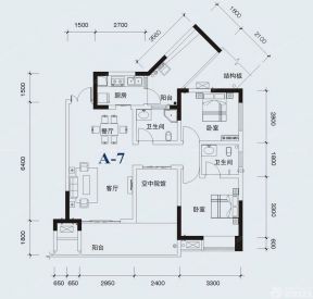 80平方米兩房兩廳戶型圖