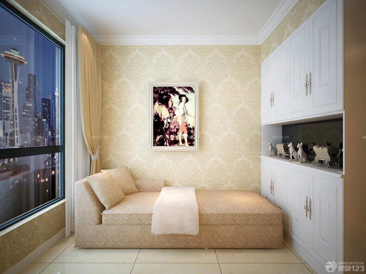 榻榻米卧室白色窗帘设计图片 