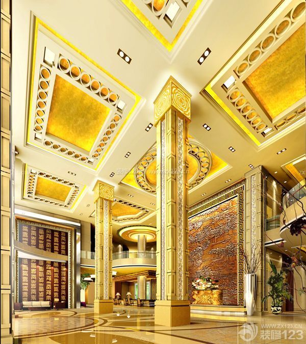 金色华丽的大厅装修效果图