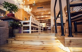 咖啡吧设计 实木楼梯 