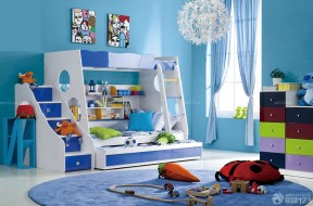 绚丽蓝色双层儿童床装修效果图