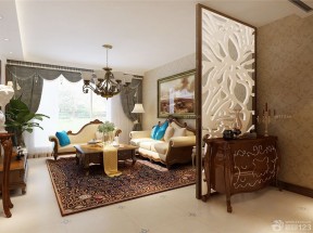 美式客厅镂空雕花隔断设计图片