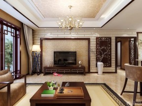 中式风格小户型两室变三室客厅装修样板间设计图
