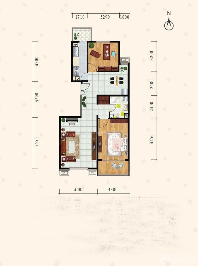 中式風(fēng)格二室二廳戶型圖大全