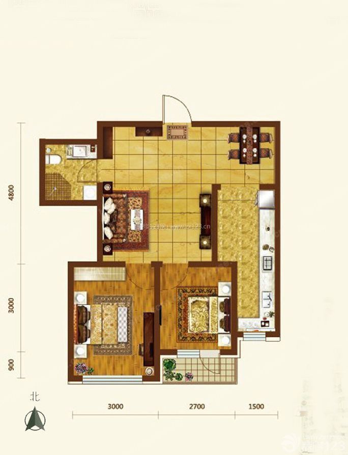 經典歐式風格二室二廳戶型圖大全