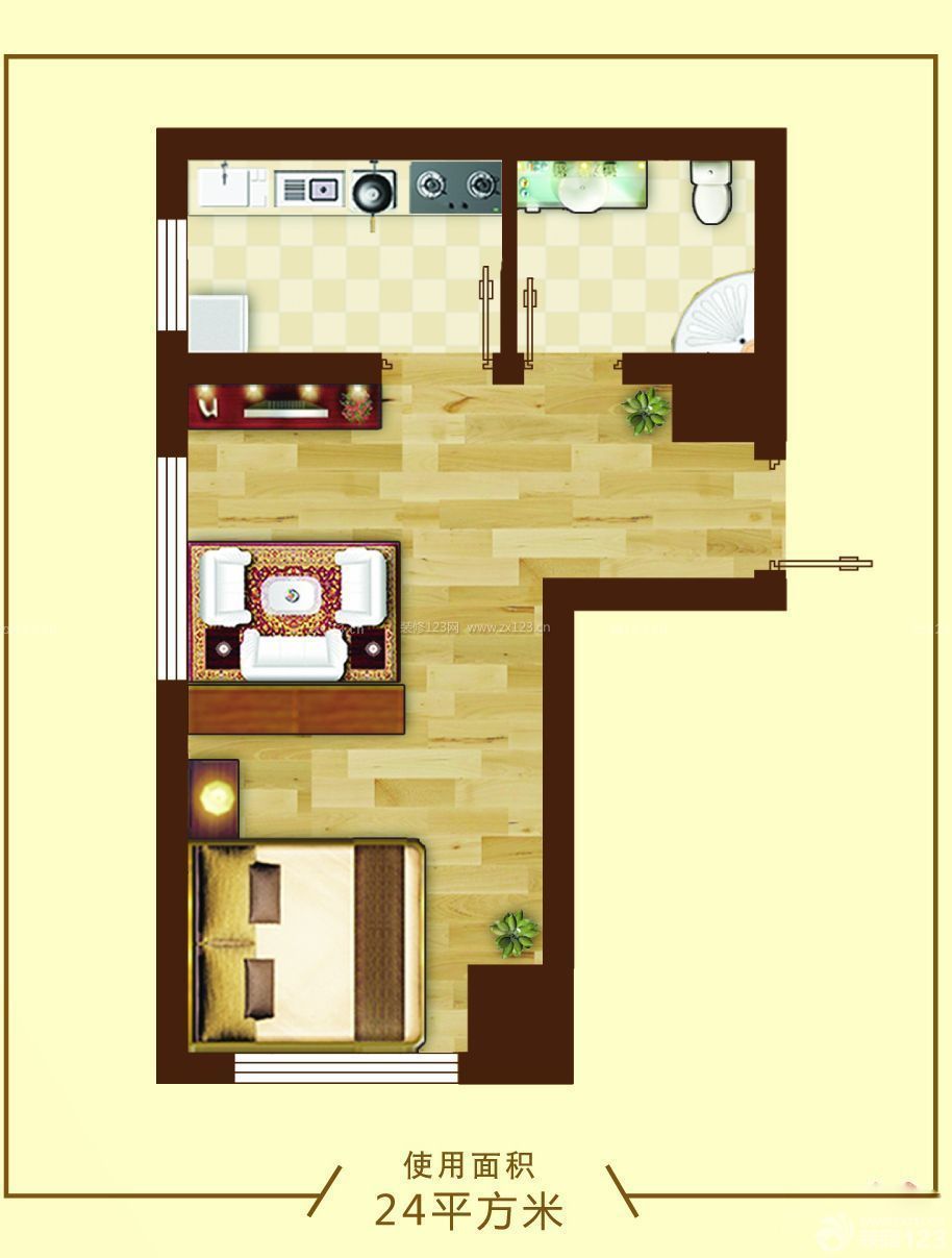 24平米超小一室一廳一衛(wèi)戶型圖設(shè)計(jì)樣板