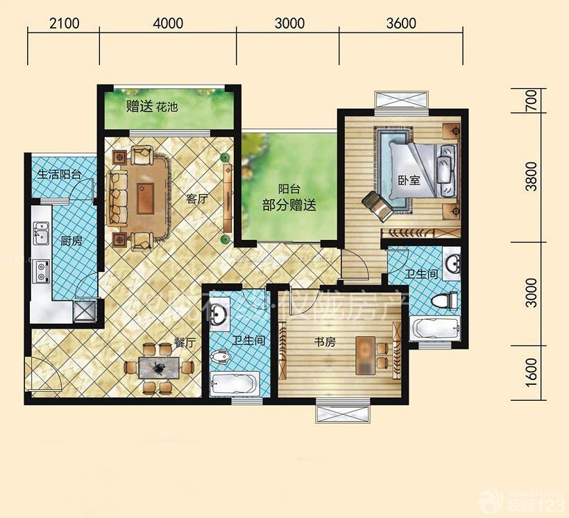 后現代風格二室二廳戶型圖大全