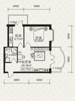 43平米一室一廳一衛(wèi)戶型圖