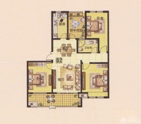 三房两厅一卫户型图带花园户型设计