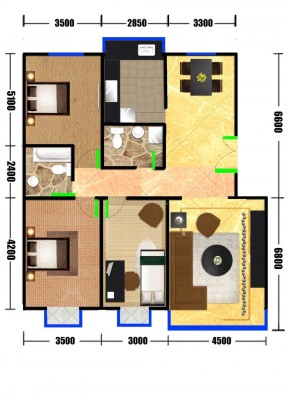 經典地中海風格二室二廳戶型圖大全 