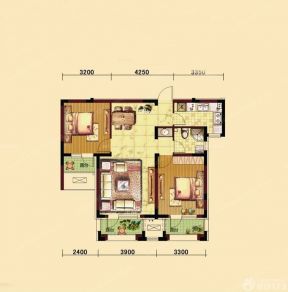 经典田园风格二室二厅户型图大全