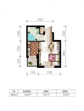 精致32平米一室一厅一卫户型图