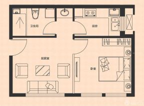 紧凑型一室一厅一卫户型图 