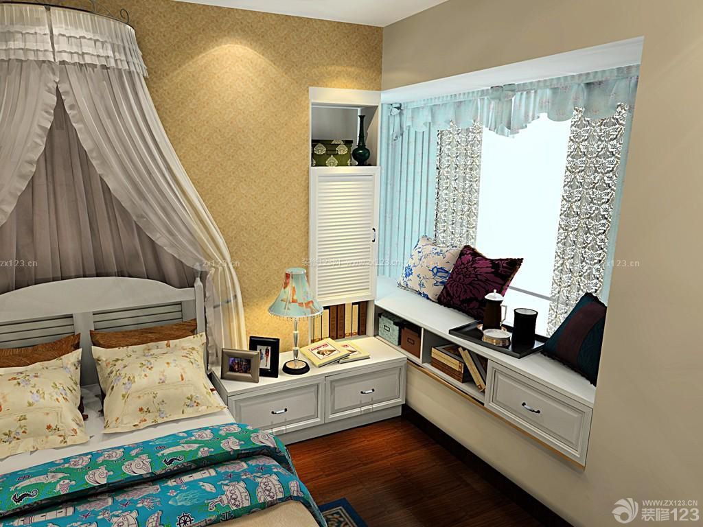 小户型女生卧室飘窗设计图片