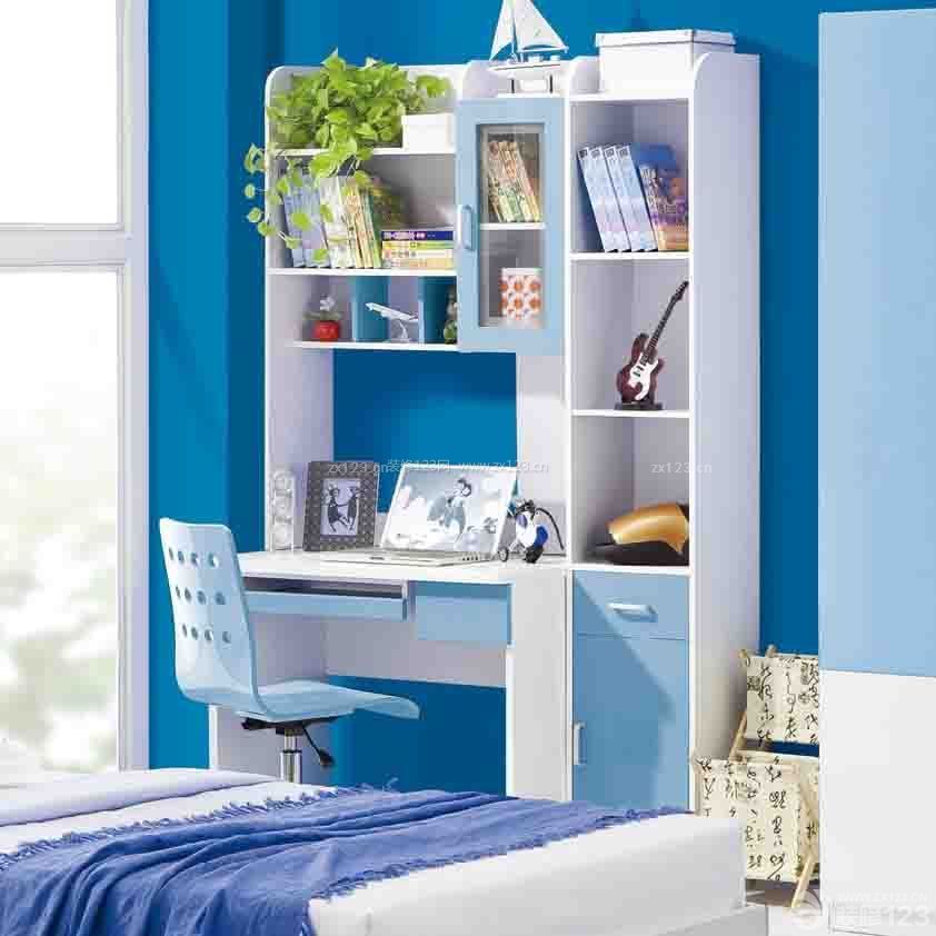 蓝色系男儿童书桌书柜组合装修设计效果图欣赏