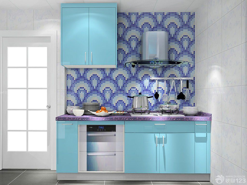 整体小厨房蓝色橱柜设计图 