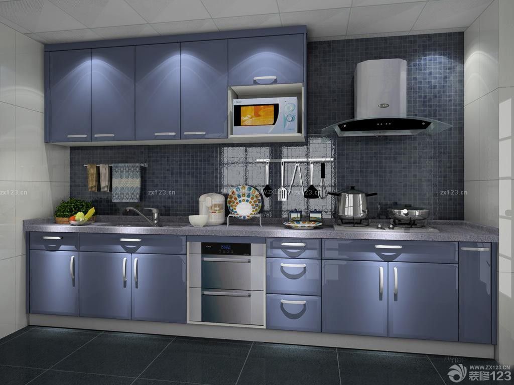经典整体厨房蓝色橱柜设计案例图 