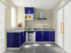 整体厨房蓝色橱柜装修效果图 