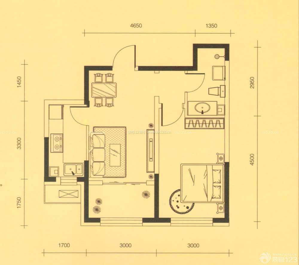 60平米小戶型一室一廳平面圖 