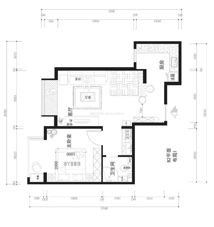 60平米小戶(hù)型平面圖一室一廳可改兩室設(shè)計(jì)樣板