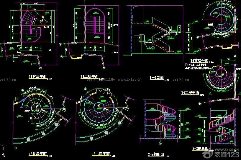 CAD旋轉(zhuǎn)樓梯平面圖設(shè)計